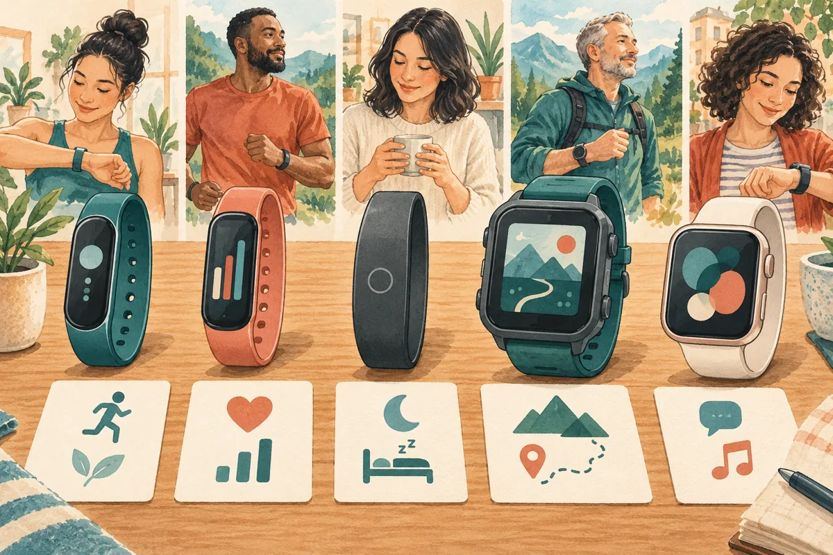Five conceptual tracker shapes representing different sizes and feature priorities