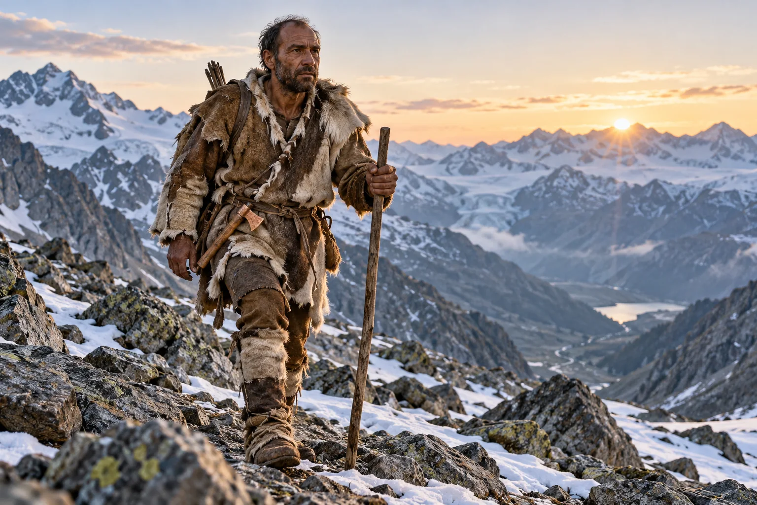 Photorealistic interpretation of a Copper Age traveler in the Alps