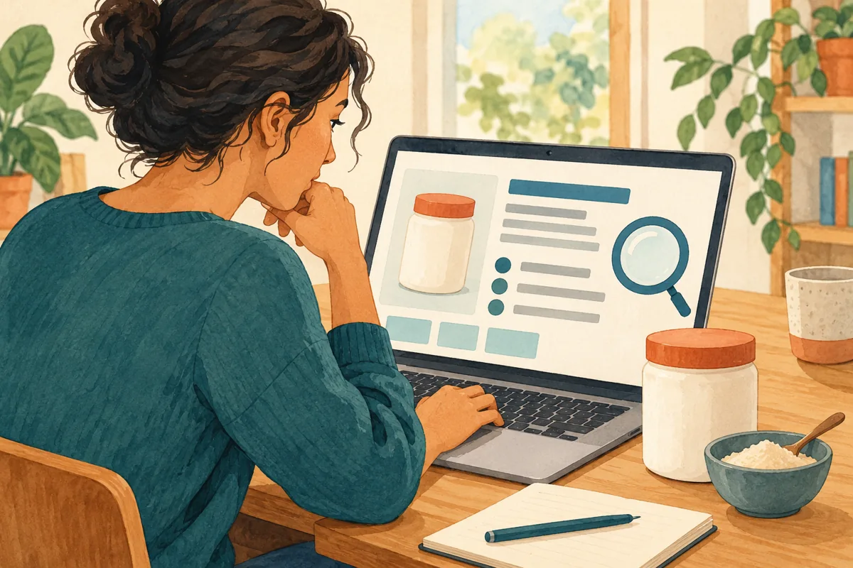 Illustration of a shopper checking a product in a testing directory