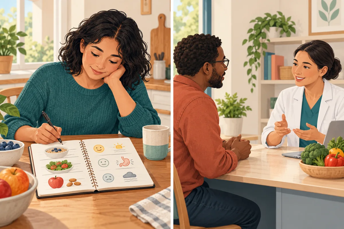 Illustration of reviewing tolerance notes and discussing them with a professional