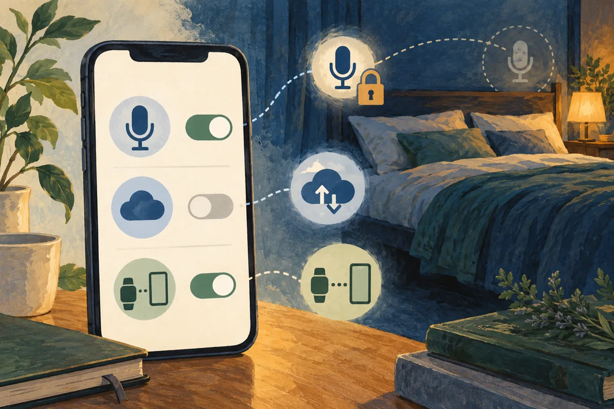 Illustrated microphone, storage, permission controls, and a shared bed outline